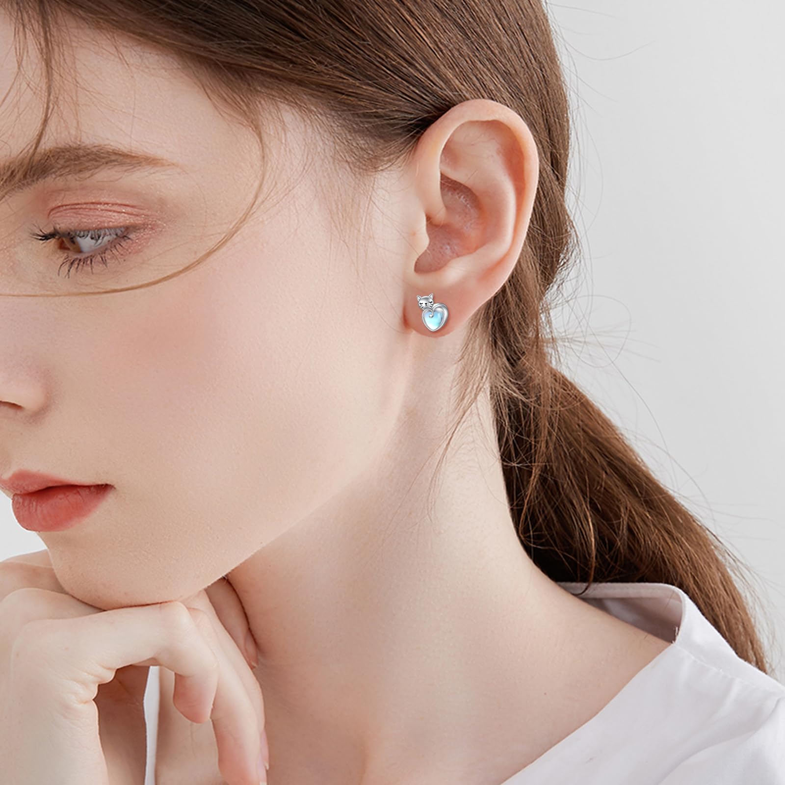 Orecchini con pietra di luna per donne e ragazze, in argento Sterling 925, koala/gatto/gufo/mucca/pipipistrello/maiale, idea regalo per gioielli con pietra di luna