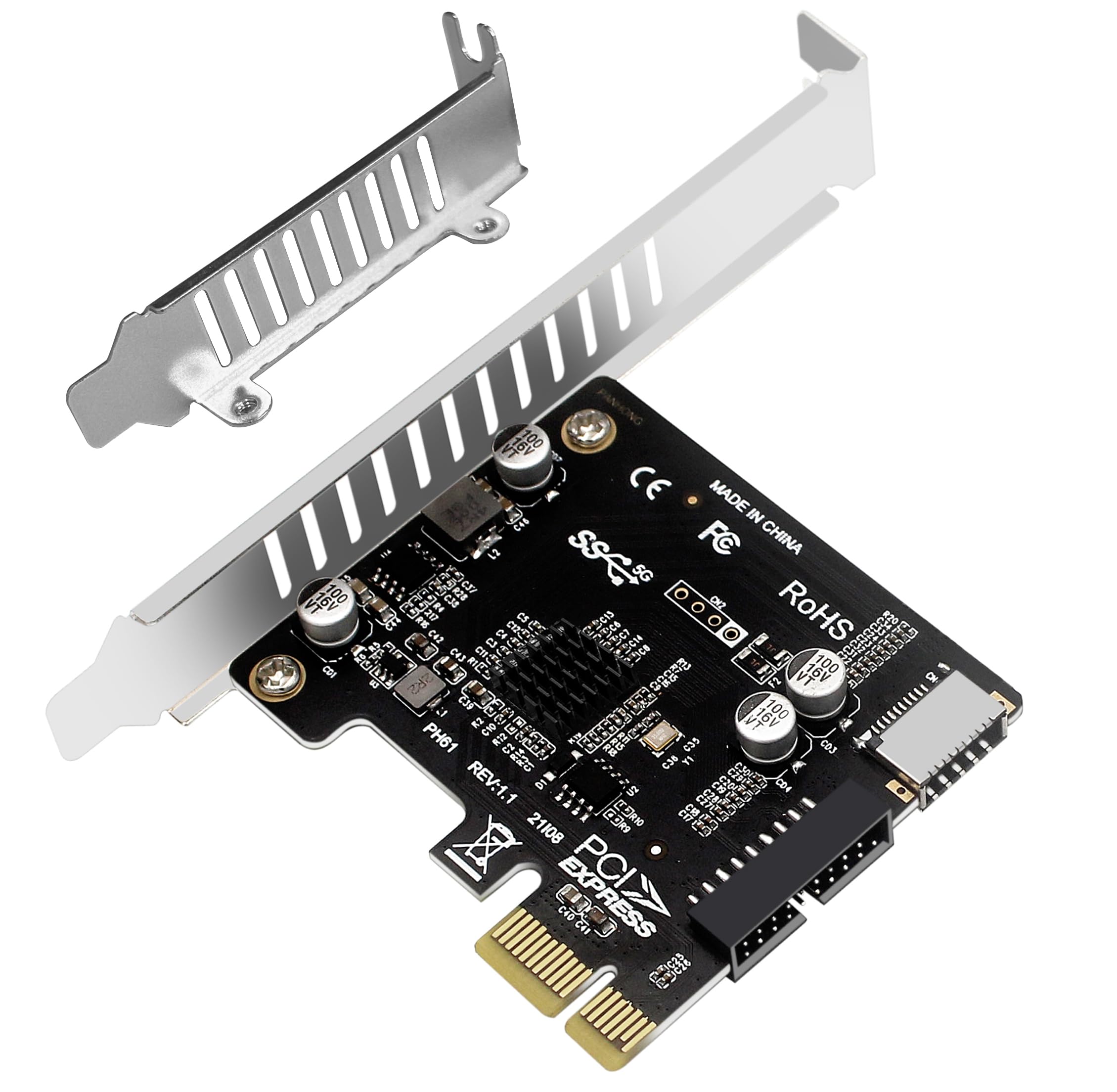Tarjeta de Expansión PCIe USB-C, Adaptador PCI Express x1 a Type-E (A-Key) + Puerto Frontal USB 3.0 19-Pin, 5Gbps con Disipador de Calor y Chip VL805 para Windows 11/10/8/7/XP/Vista