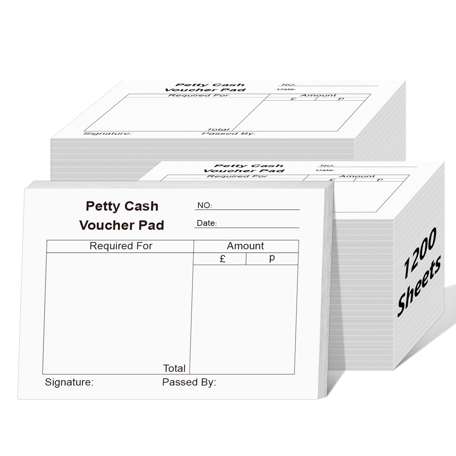 12 Pack Petty Cash Book of 1200 Sheets White Cash Slips Cash Receipt Book 125x101mm Petty Cash Voucher Pad 80gsm for Small Business