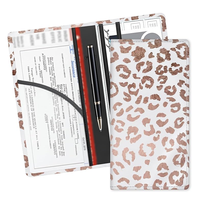 Organizador para Porta-Luvas em Couro Sintético para Documentos do Veículo ADUQLZUX Pink Glitter Leopard