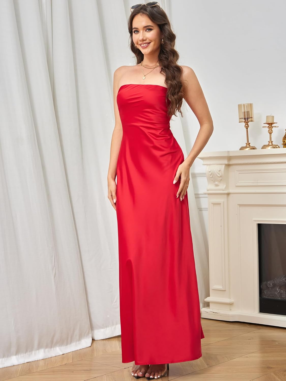 Yulaviniee Women's Summer 2026 Strapless Stain Tube Maxi Dress Wedding Guest Cocktail Party Long Dresses - Image 4