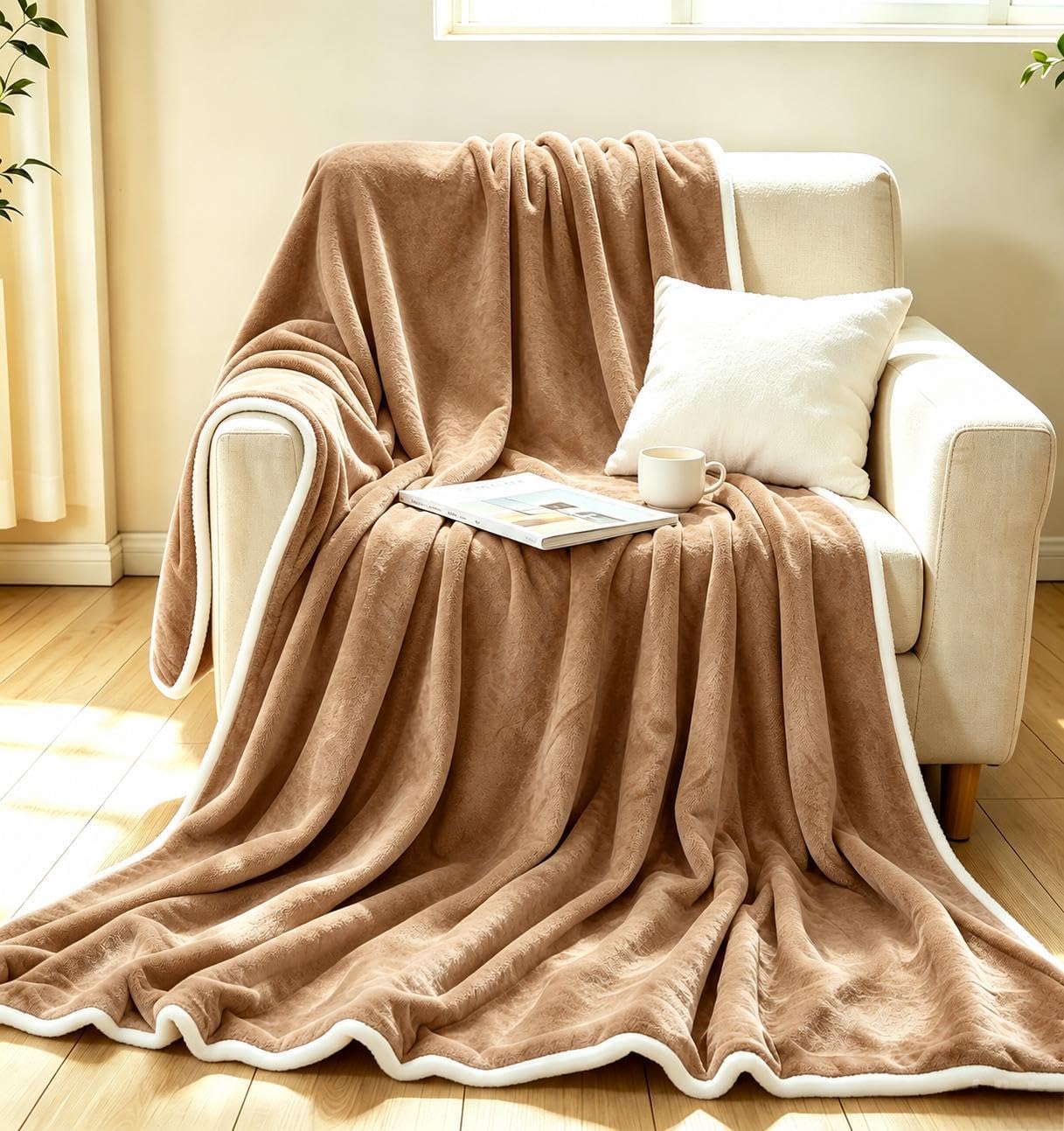 Electric Heated Blanket Twin 62"x84" - Soft Silky Flannel & Fluffy Sherpa Blanket with 9 Heat Levels & 2-10 Timer, ETL Certified & Overheat Protection, Gift for Grandma Grandpa, Brown