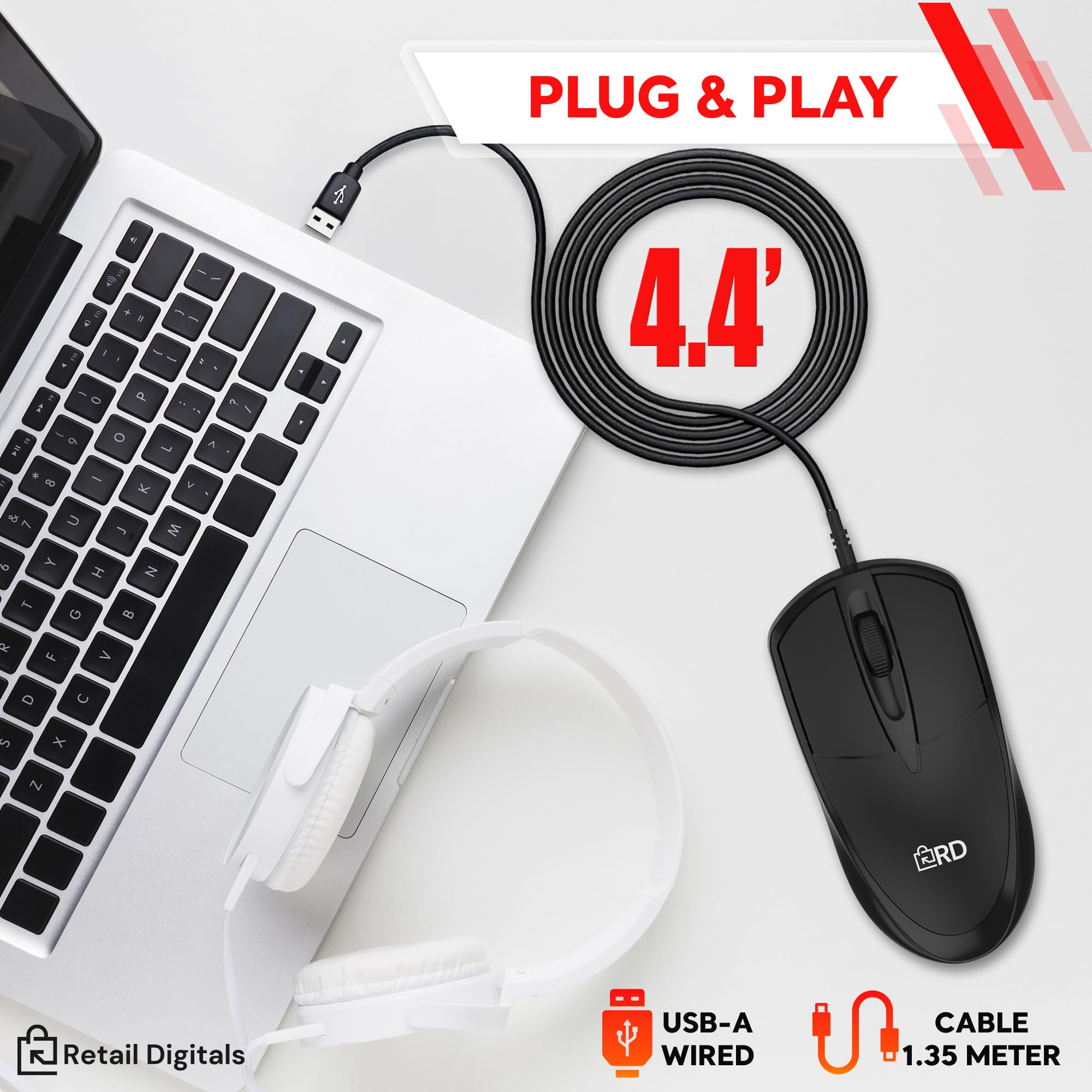 Mouse cablato USB a 3 pulsanti | Tracciamento ottico ad alta precisione | Durevole per desktop e laptop | Nero