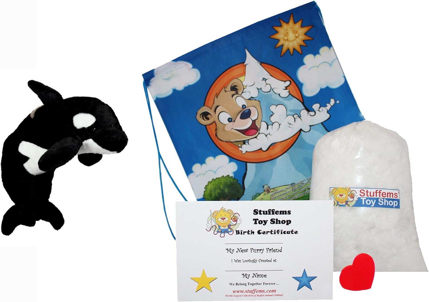 Make Your Own Stuffed Animal Onyx The Orca 16"- No Sew - Kit with Cute Backpack!