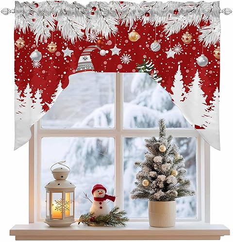 Cortinas de cocina, cenefa con festón de Navidad, con bolsillo para barra, paneles de cortina para dormitorio, sala de estar, baño, cafetería,