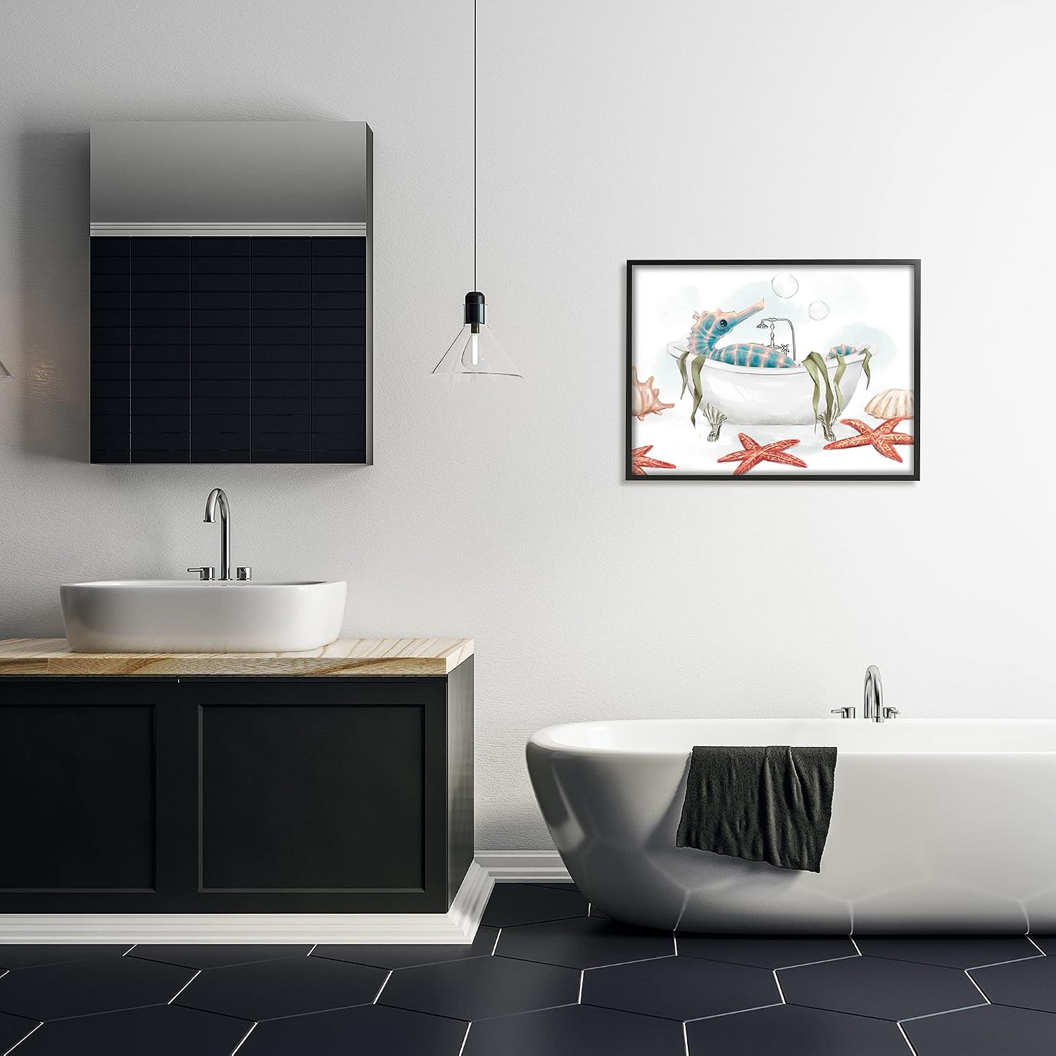 Stupell Industries Seahorse Resting Nautical Bath Tub Starfish Bubbles
