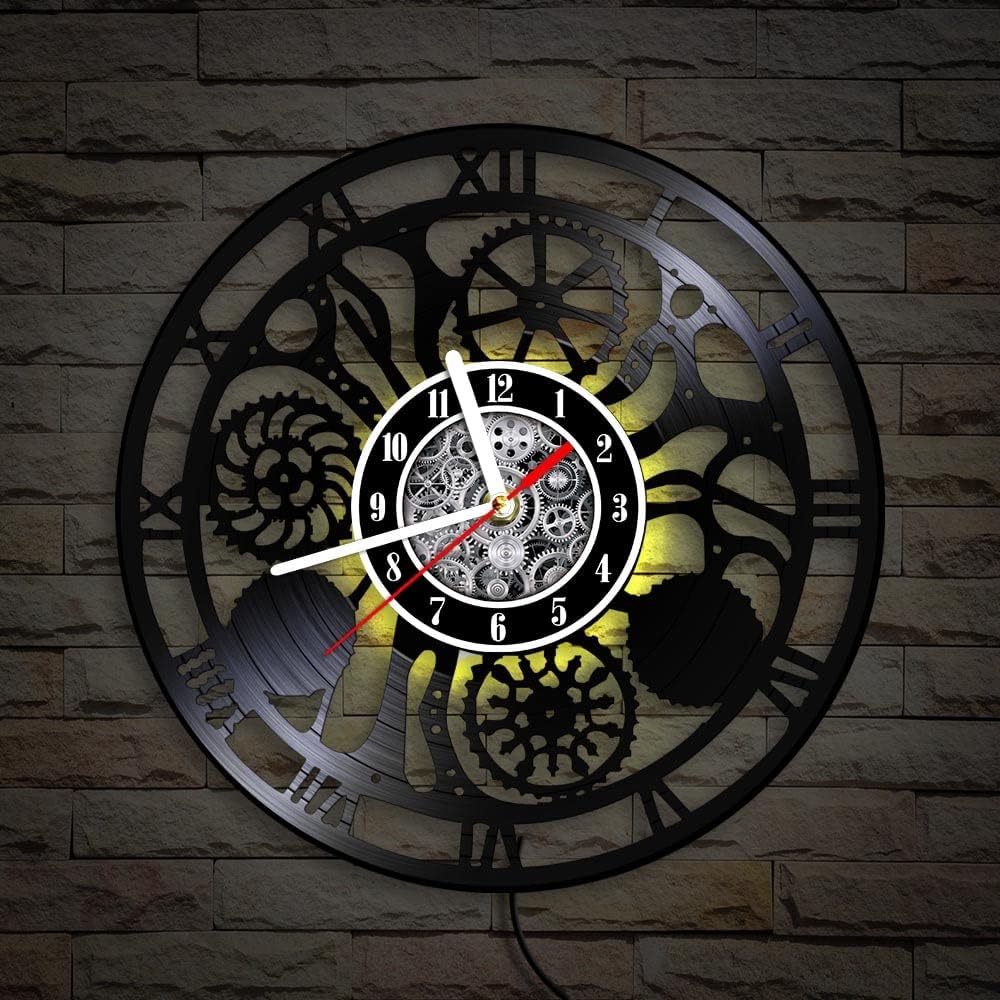 The Geeky Days Gear Vintage LED Silent Quartz Wall Clock 7 Color Light Mechanism Gears Cogwheel Steampunk 12inch 3D Hanging Watch Home Interior Decor Loft Decoration