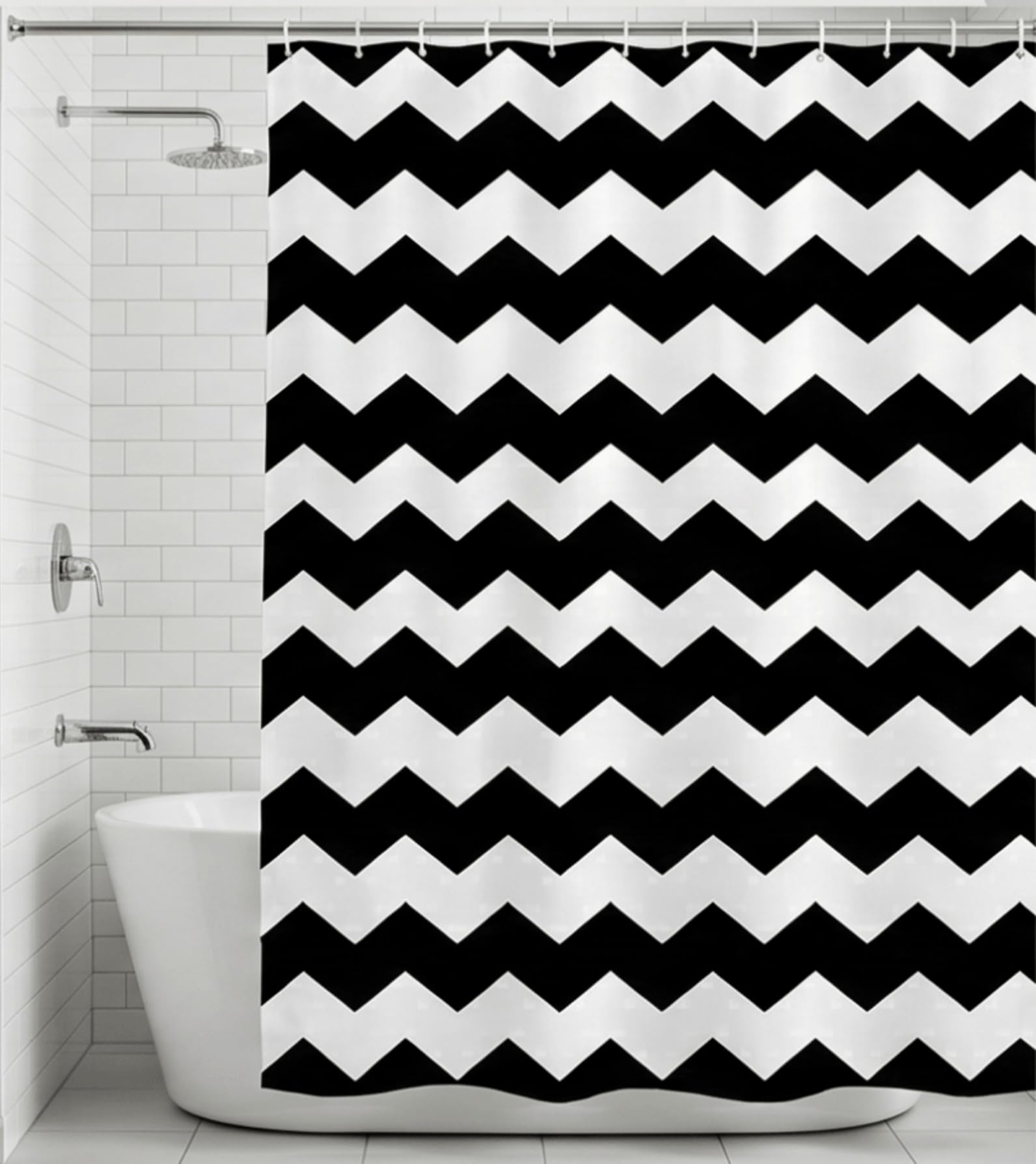 goodbath Striped Shower Curtain 180 x 180 cm, Black and White Stripe Shower Curtains for Bathroom, Waterproof Polyester Fabric Bath Curtain Bathtub Hotel
