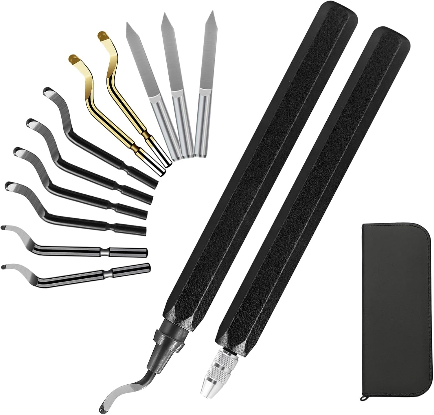 Dazzlestar バリ取りバー バリ取りカッタ 11本セット ブレード替刃 BS1010 BS1012 BK3010 BD5010 アルミ 鉄 PVCパイプ プラスチック 銅 木 樹脂 バリ取り用面取りカッター 360°回転可能な 収納ケース付属(回転式+固定式+刃11種set) (ブラック)