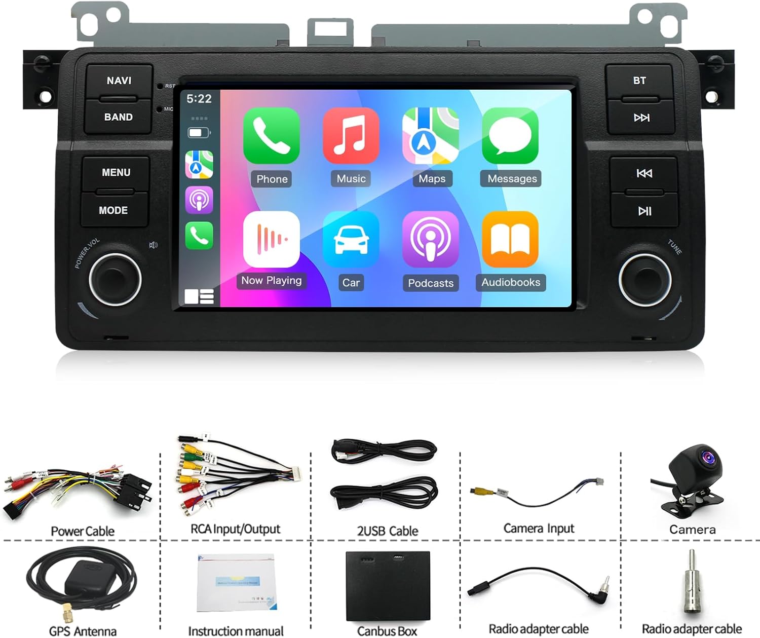 Android 14 Car Stereo Radio for BMW E46 1998-2005 4 64G Radio with Wireless CarPlay/Android Auto, 7 IPS HD Touch Screen Radio with WiFi/GPS/Bluetooth/Mirror Link/FM/USB/SWC/Backup Camera