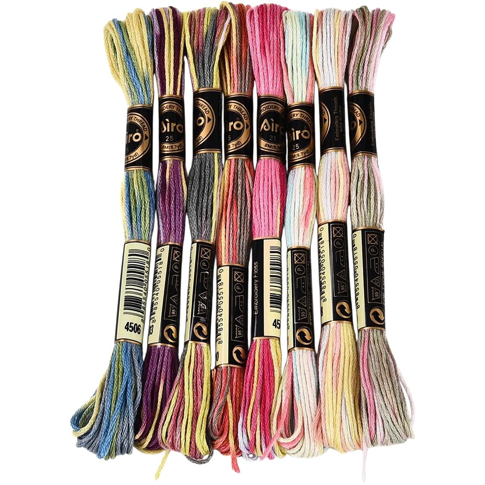 8 Skeins 70 Yards 6 Ply Variegated Cross Stitch Floss Polyester Embroidery Thread Gradient Colorful Friendship Bracelet String Yarn Bulk for Sewing Making Jewelry Needlecraft Knitting DIY