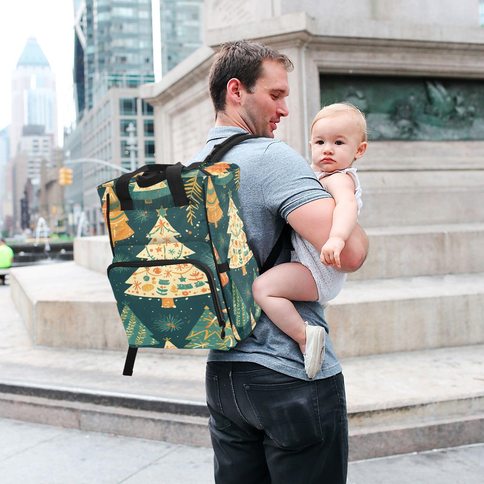 ÁRboles Dorados Vacaciones Festivas Mochilas de Pañales para Gran Capacidad Pañal Bolso Mochila para Viajar al Aire Libre Mamá y Papá