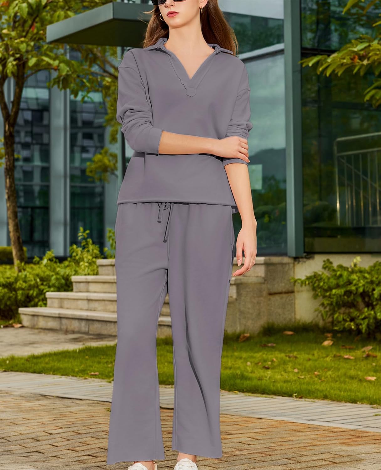 Yioaga Women Tracksuits 2 Piece Set Carmel Travel Set Patrick Pullover Sweatshirt Catherine Sweatpants Casual Lounge Outfit(Dark-Gray,XL) - Image 5