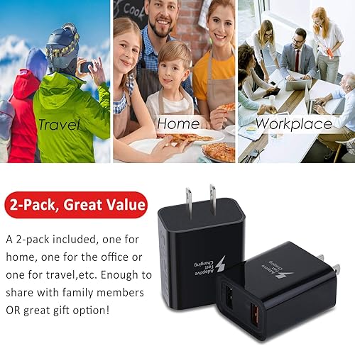 Miniatura 5 de Cargador USB doble, paquete de 2 adaptadores de corriente de carga rápida 3.0 para cargador de pared, doble puerto A de 30 W QC3.0, bloque de carga