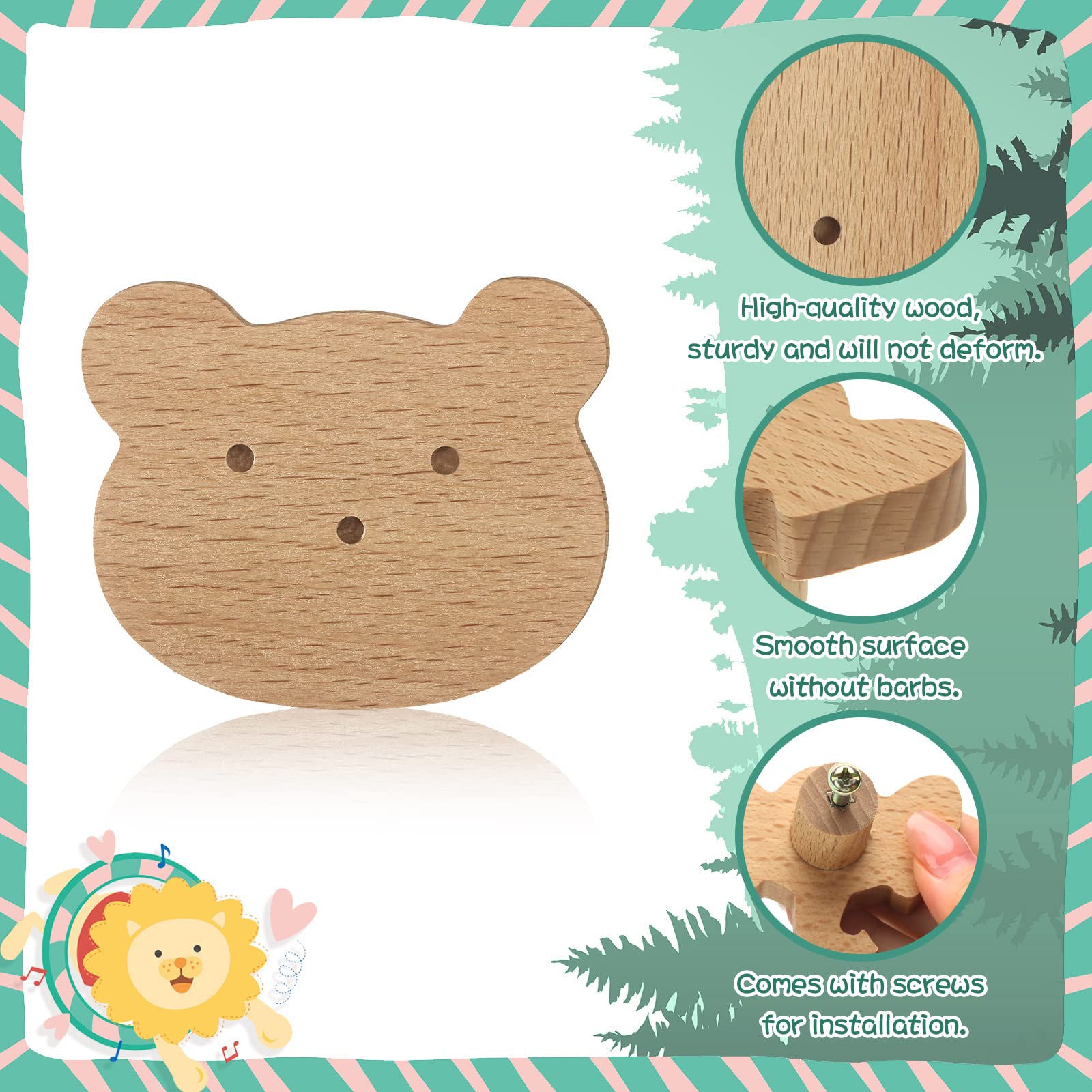 Qunclay, Pomelli decorativi in legno a forma di animale per cassettiera, con viti, per cassettiera, maniglie per la cameretta dei bambini, decorazione per mobili per la casa, carini, set da 12