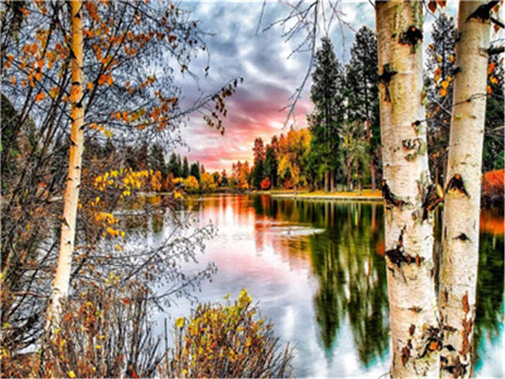 YEESAM ART DIY Paint Numbers Adults Beginner Kids, XXXXXXX 16x20 inch Linen Canvas Acrylic Stress Less Number Painting Gifts With Frame Blue