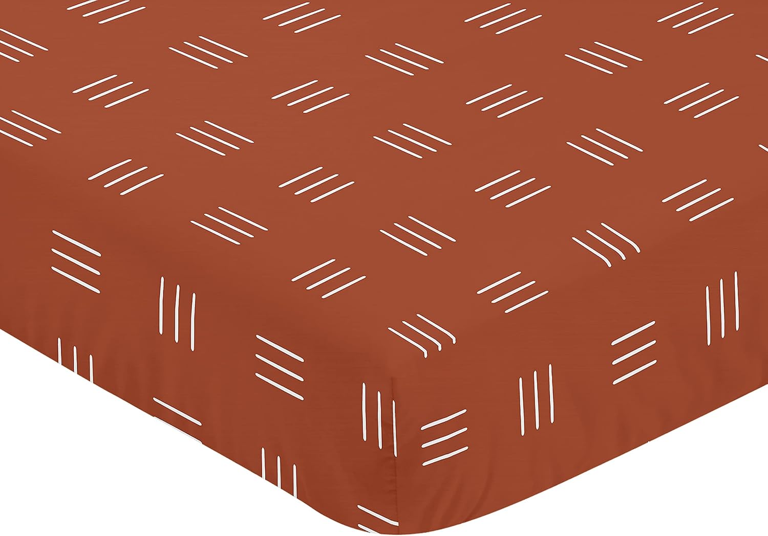 Sweet Jojo Designs Rust and White Boho Mudcloth Boy or Girl Fitted Crib Sheet Baby or Toddler Bed Nursery - Orange Bohemian Woodland Tribal Southwest Mud Cloth Hatch Gender Neutral Triple Line
