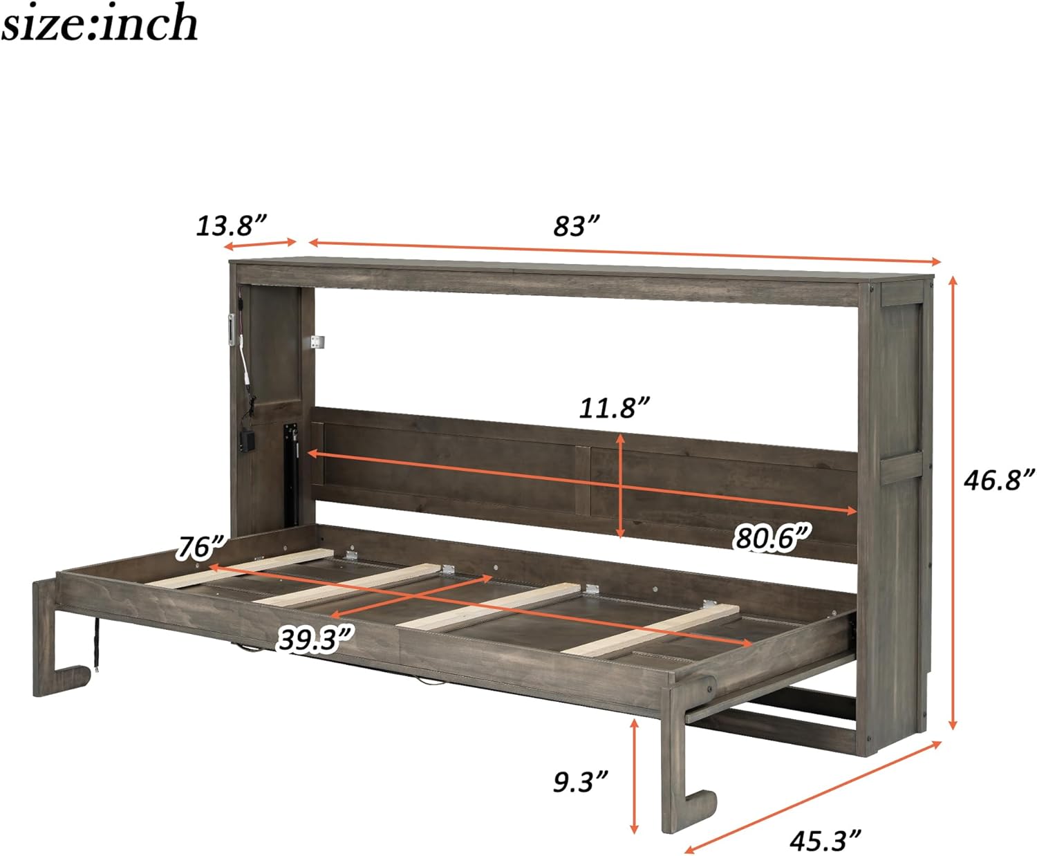 HABITRIO Twin Size Murphy Bed, Wood Murphy Bed with LED Light, can be Folded into a Cabinet, Brown
