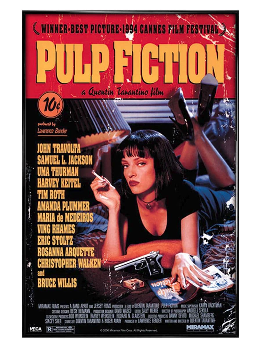 Pulp Fiction Uma On Bed Maxi Poster - Black Gloss Framed