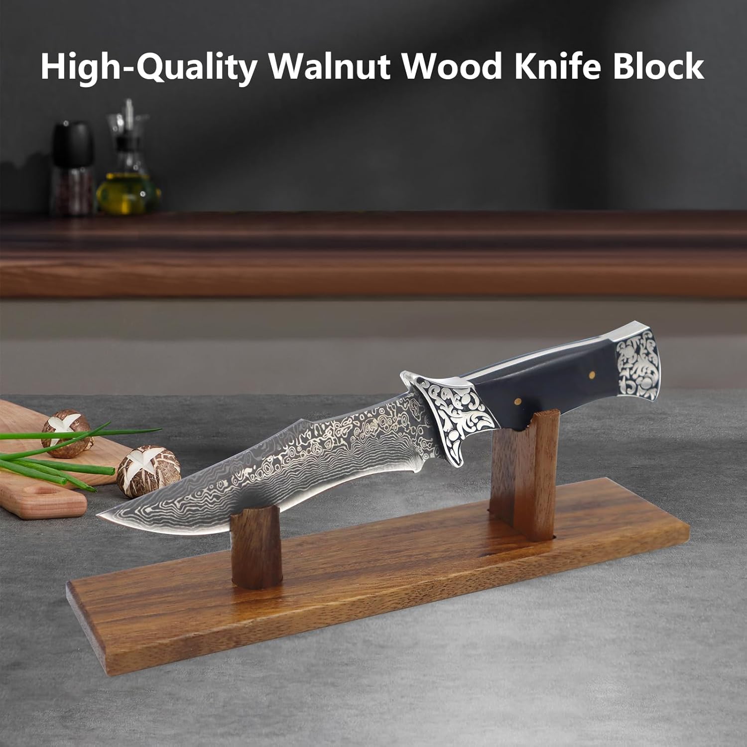 Knife Display, Natural Walnut Wood Single Knife Display Stand, Desktop Knife Holder Case for Fixed Blade Knife Collection for Displaying Knives Decor