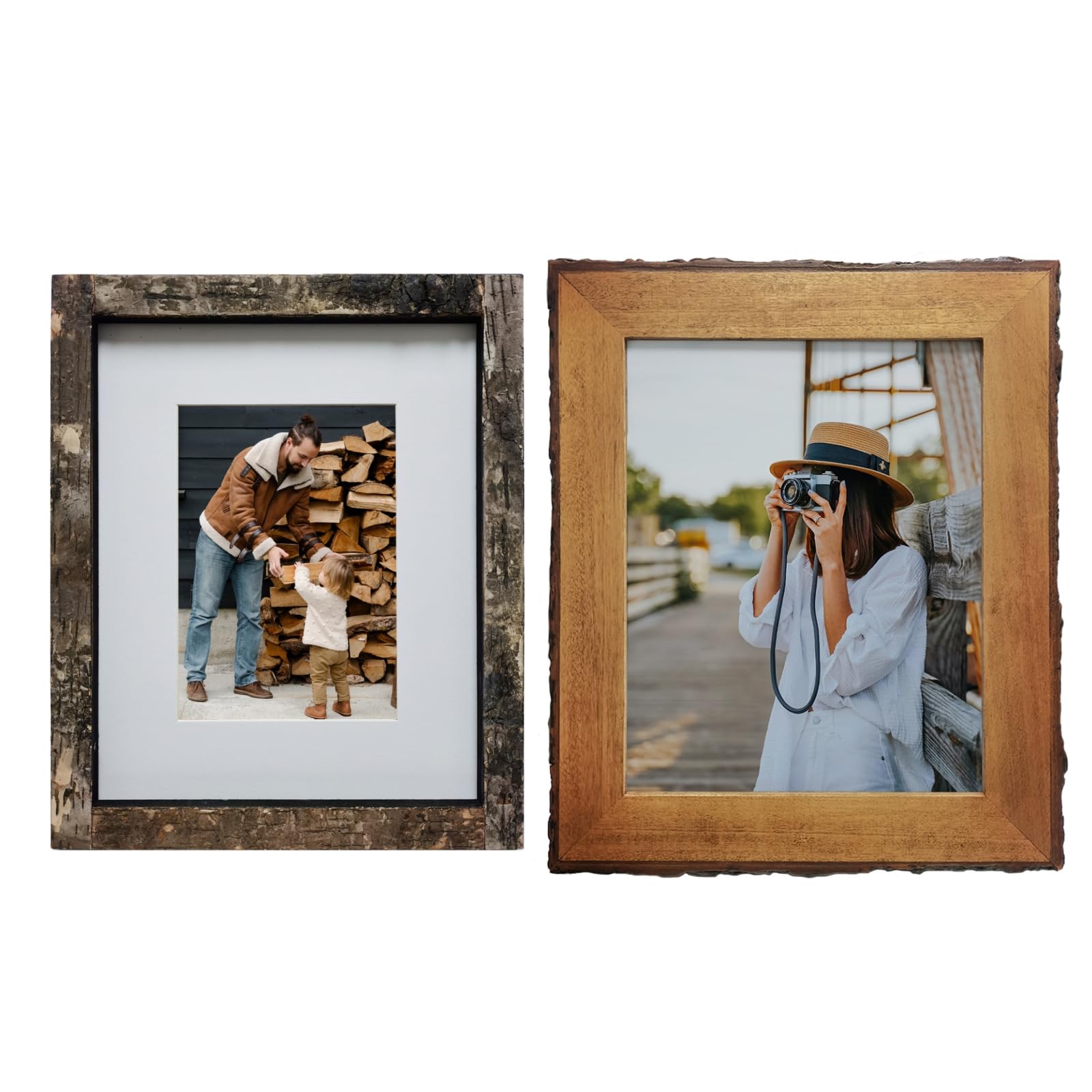 Set 0f 2 Natural Tree Bark 8.5x11 Picture Frame with Mat for 6x8 Pictures and Solid Wood Live Edge 8.5 by 11 Picture Frame