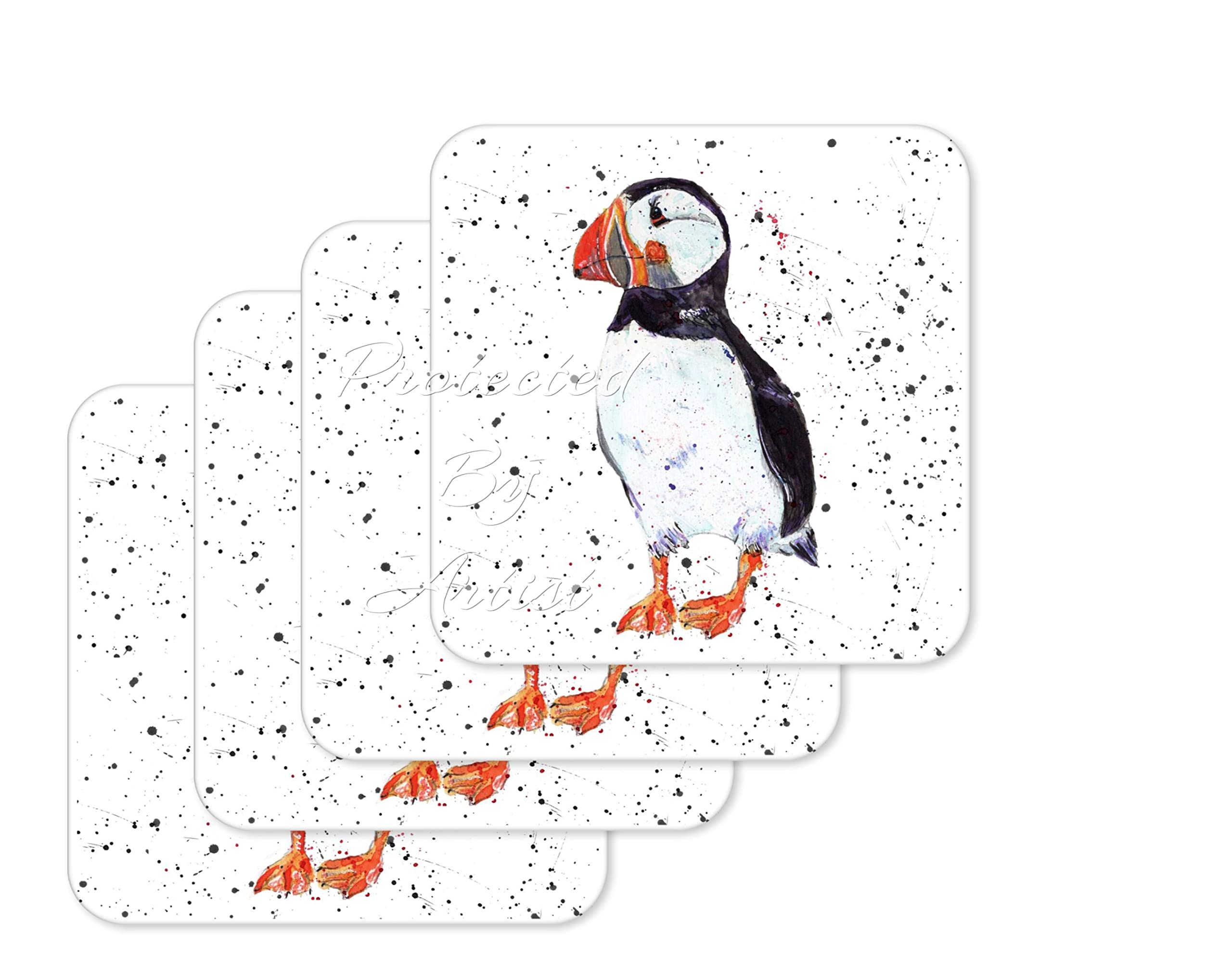 Coaster Puffin Bird Coasters Watercolour Art Gift Work Office Dining Tea coffee (4)