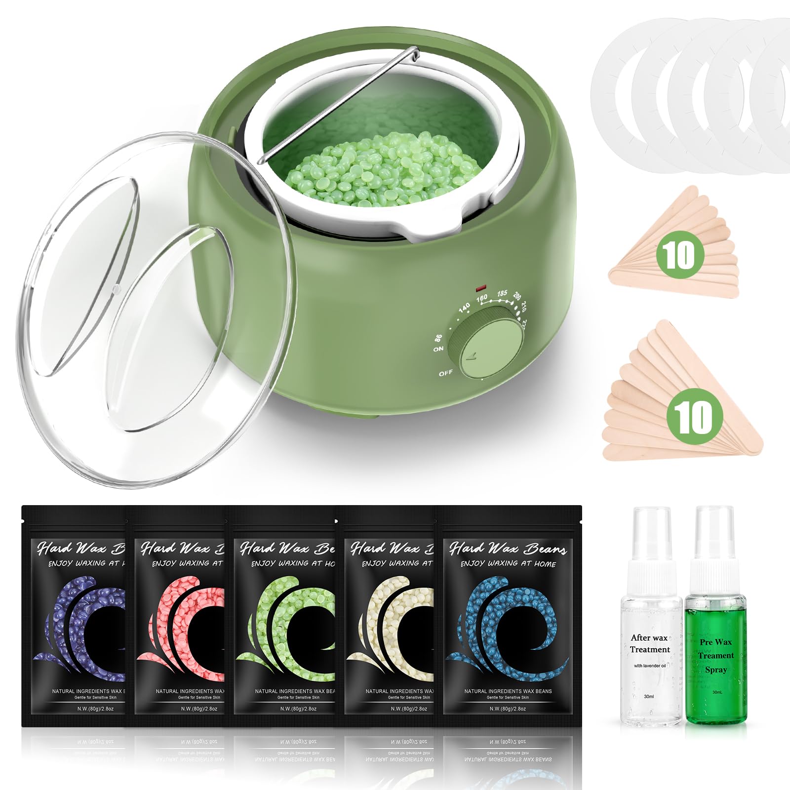 Waxing Kit - TIKESI Wax Warmer for Hair Removal, Hard Wax Kit with 14oz 5 Bags Hard Wax Beans for Full Body, Legs, Face, Eyebrows, Bikini, Brazilian Waxing Kit for Women Men