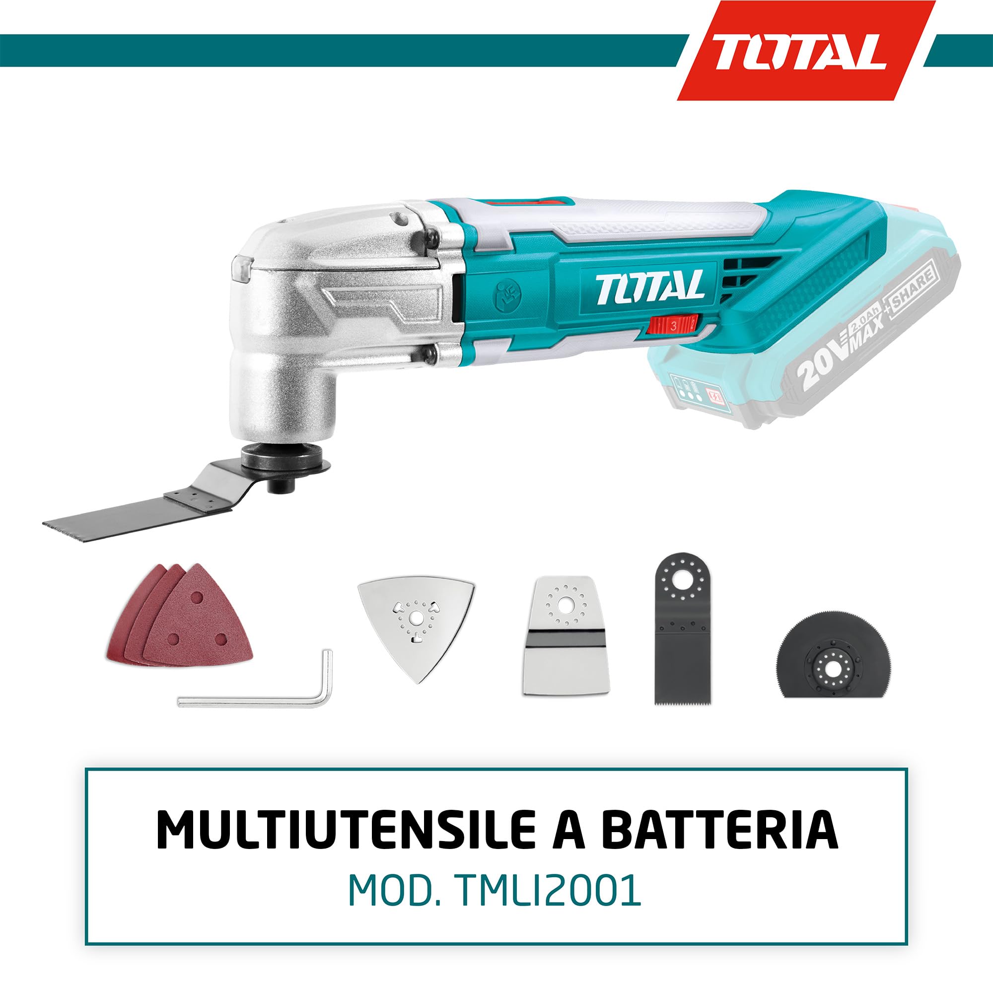 TOTAL - Utensile Multifunzione CM 20V | Utensile Versatile per Lavori Domestici | Compatibile con Amig Isolante e Griglia | Adatto per Potatura e Maniglie, Multicolore