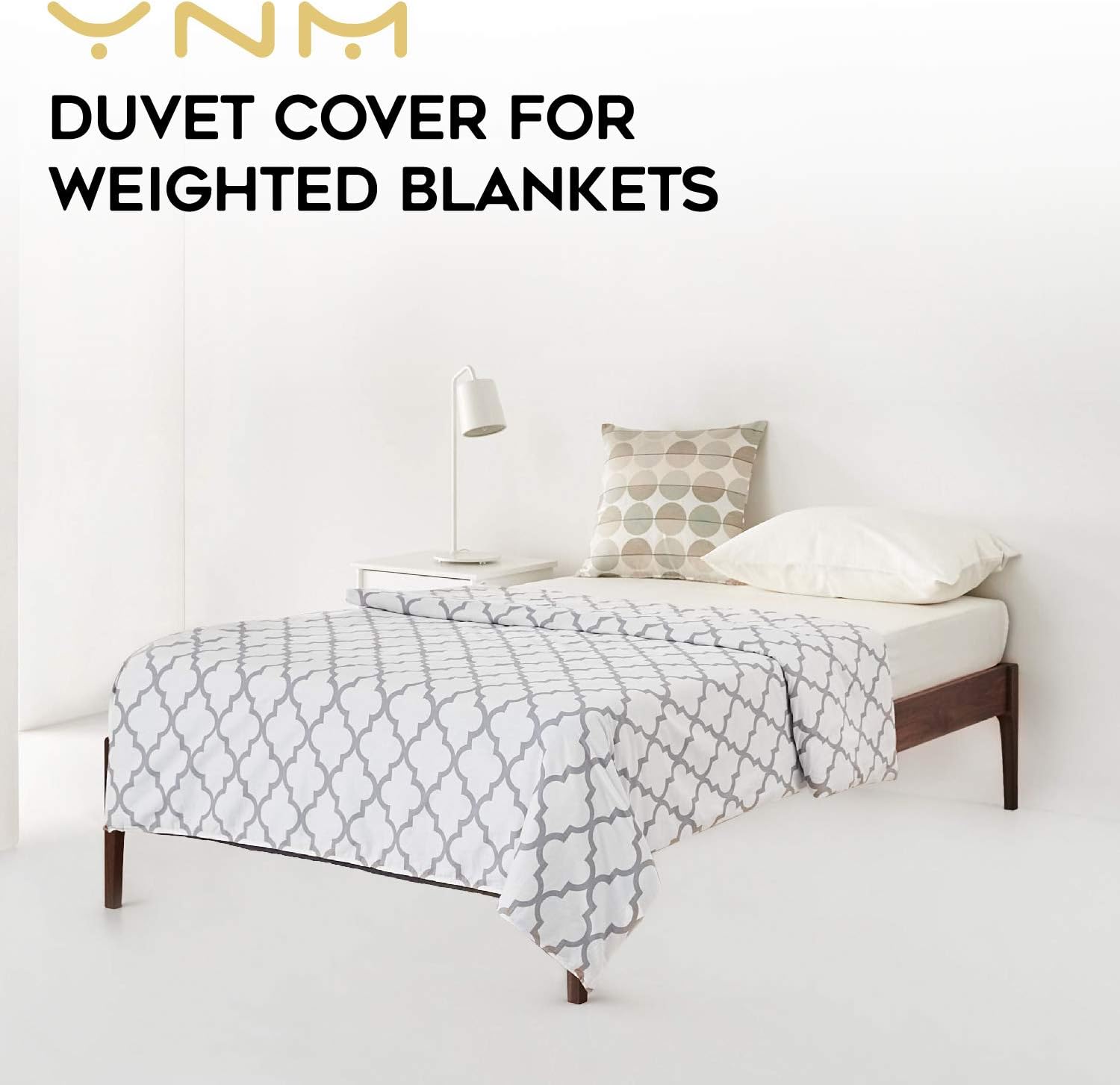 YnM Cotton Duvet Cover for Weighted Blankets (Lattice Scroll, 48''x72'') 48''x72'' Duvet Cover Cotton Removable Cover Lattice Scroll