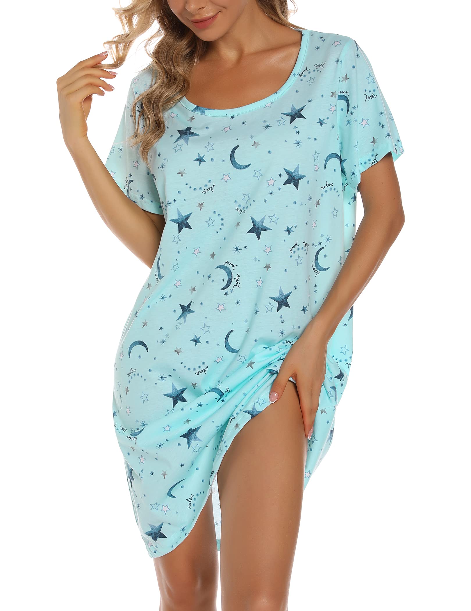 MIA LUCCE Camisón corto de algodón para mujer, manga corta, verano, camisón de dormir para salón