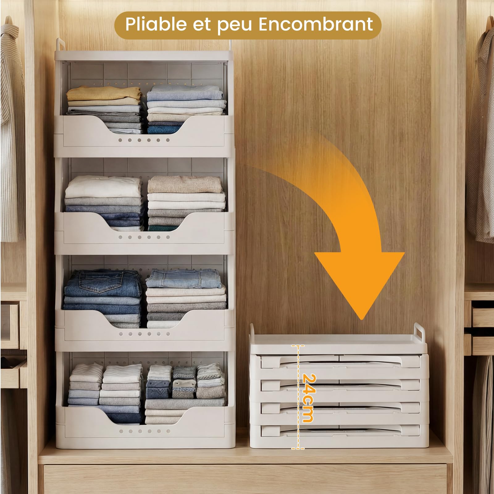 DEANIC Chariot de Rangement Pliable à roulettes, 4 Niveaux, desserte Mobile avec Plateau supérieur, Chariot de Salle de Bain avec poignées, pour Cuisine, buanderie, Rangement Maison (Blanc)