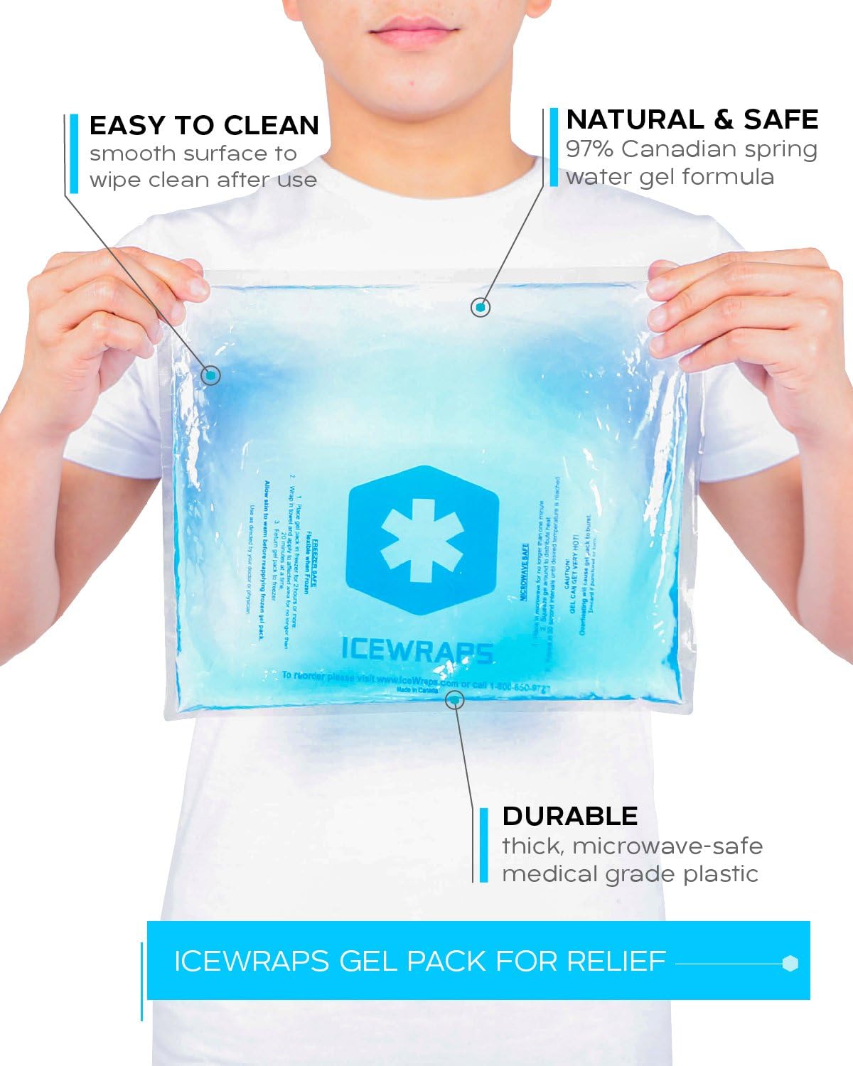IceWraps Gel Ice Pack Reusable Large Hot Cold Pack for Therapy or Heating Pad Microwavable for Injury Pain Relief 10"x12"