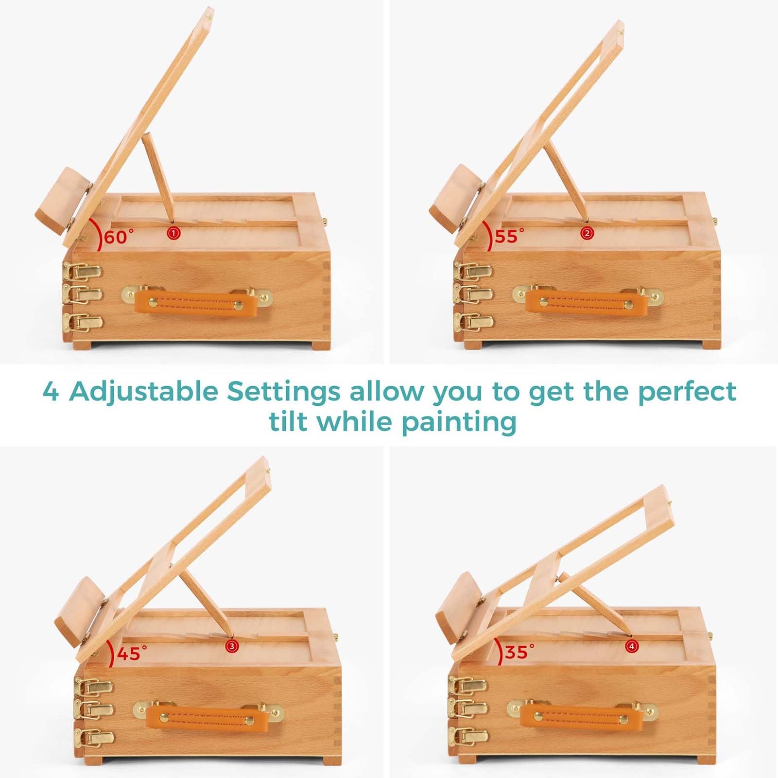 Caballete de mesa para pintar, caballete de madera de haya ajustable con 3 cajones de almacenamiento, caballete de viaje de escritorio para adultos, artistas y estudiantes