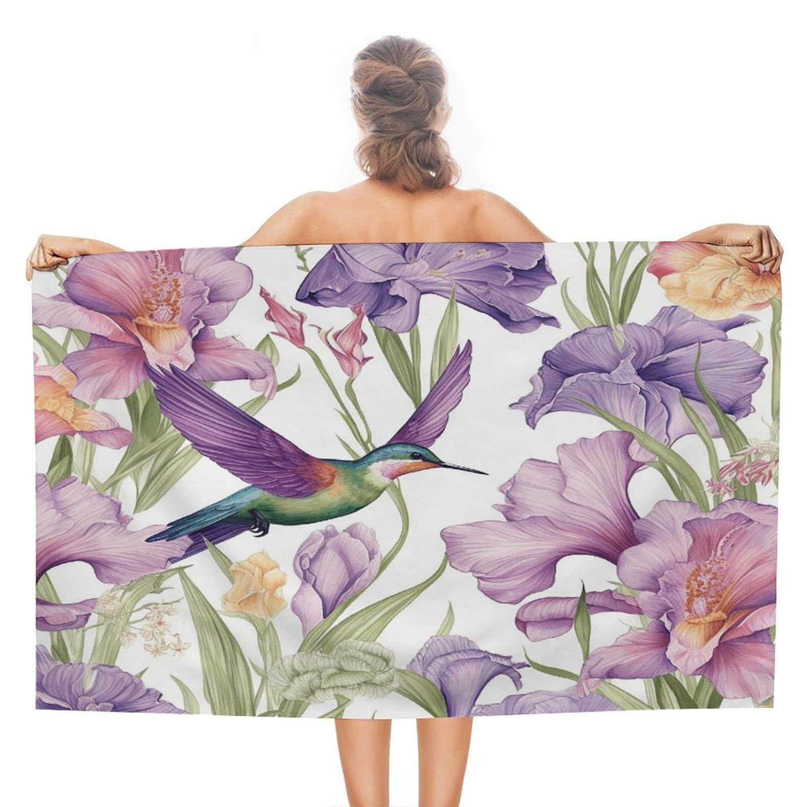 VstaDank Hummingbirds Irises Flowers Beach Towel 51x31 Inch Oversized Soft Bath Towel Luxury Plush Thick Hotel Swim Pool Towels Super Quick Dry Travel Towels for Camping Gym Sports Yoga