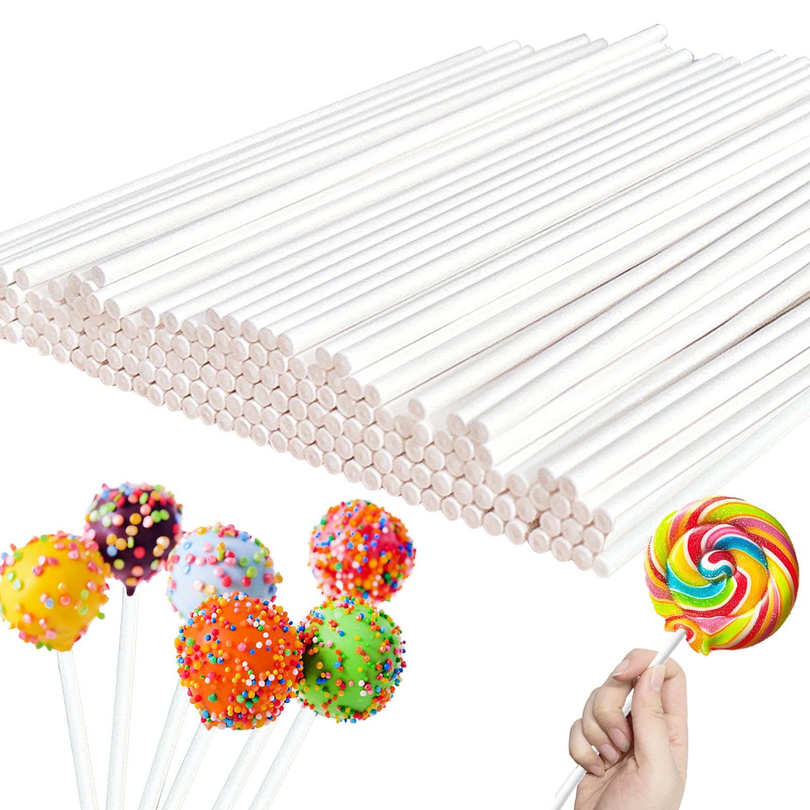 100 Count 6 Inch White Lollipop Sticks,Paper Cake Pop Stick,Sucker Treat Sticks for Chocolate Cookies Donut Packaging Wedding Party Cupcake Toppers Supplies 3.5mm