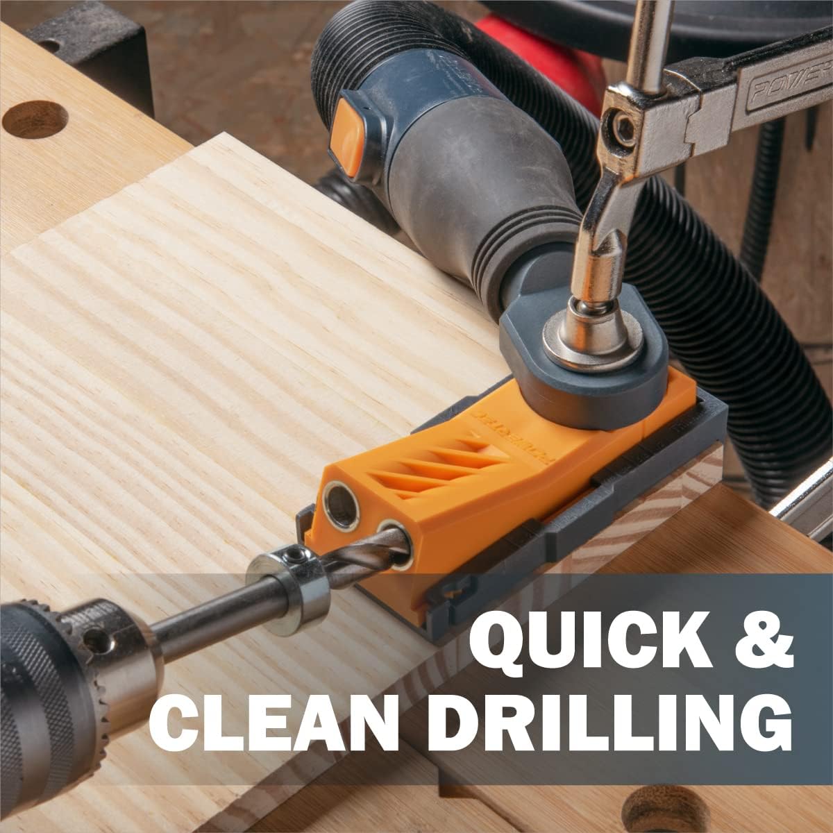 Pocket Hole Jig, Pocket Hole Accessories with Adjustable Drill Guides, Drill Bit, Stop Collar + 1/4" Dowel Drilling Jig with Depth Scale