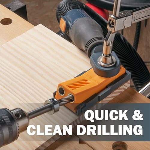 Miniatura 4 de POWERTEC 71845 Kit de plantilla de agujero de bolsillo y tornillos para carpintería  Accesorios de doble agujero de bolsillo con broca, collar de