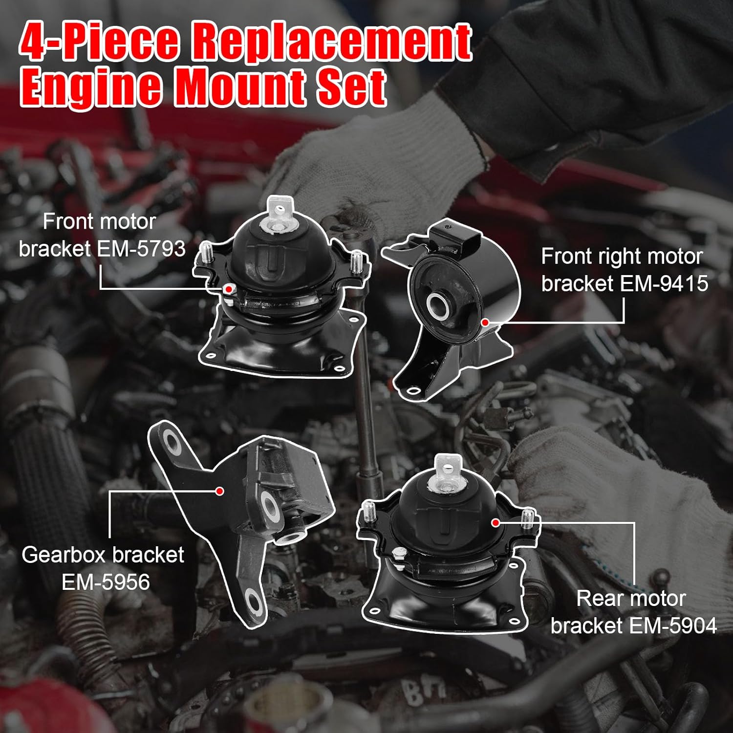 4PCS Engine Motor Mount Set Compatible with Honda Odyssey 2011-2017 Transmission Mount Replace A4575EL, A4587, A65017EL, A65057, A65094