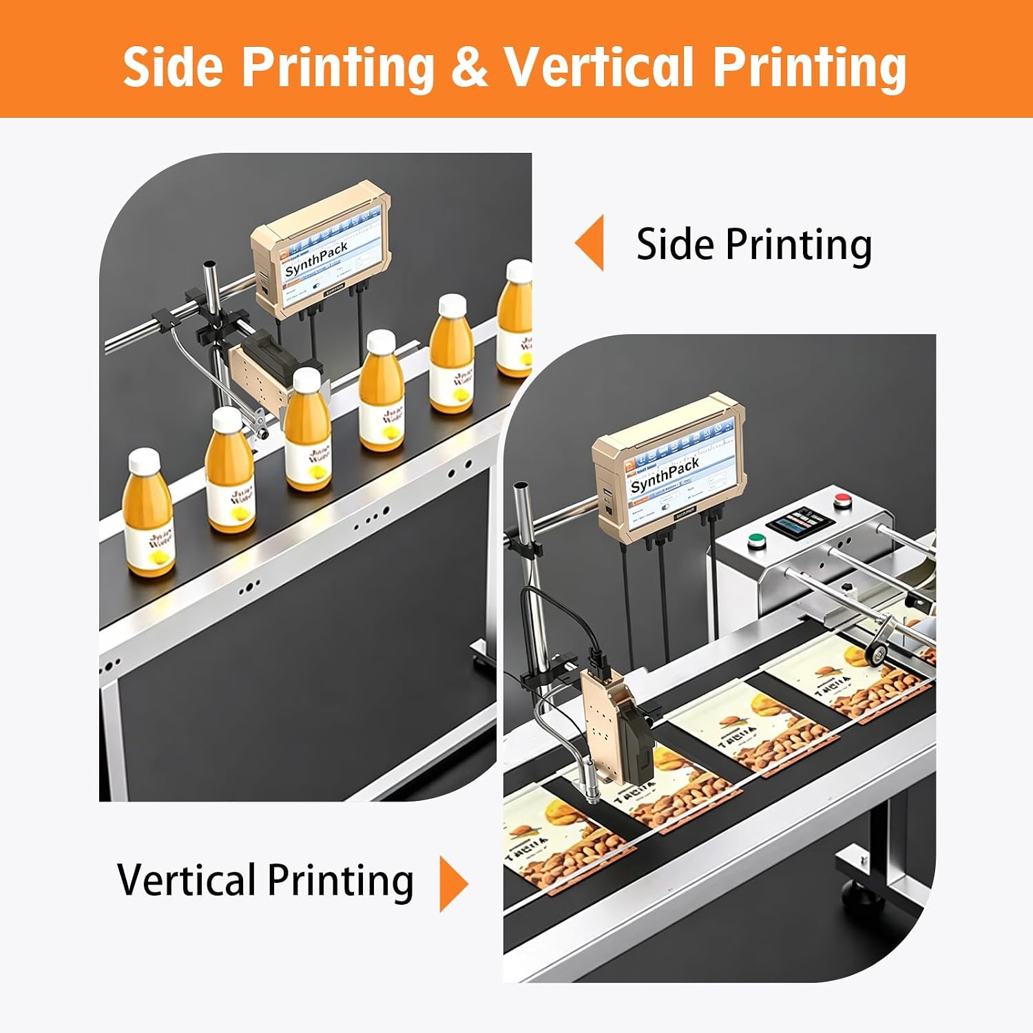 SL1 Automatic Online Inkjet Coding Machine, 100m/min Thermal Inkjet Printer for Production Line, 1200DPI, with Two SY05 0.5inch Ink Cartridges for QR Code Barcode on Carton Plastic Metal(2 Nozzles)