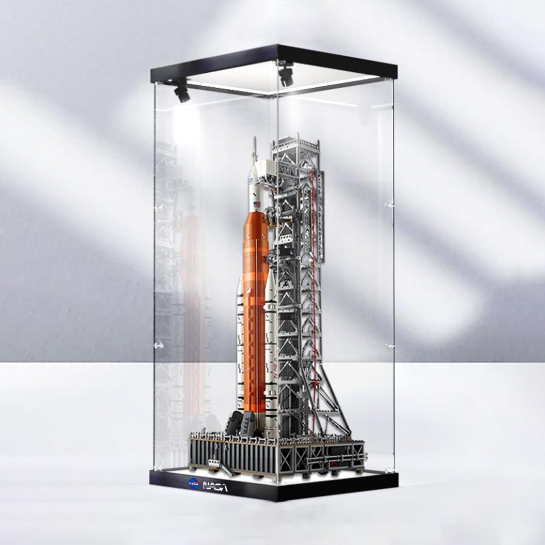 XNSHENGXAN Acrylic Display Case Compatible to Lego #10341 Artemis Space Launch System (13.7*13.7*29.5in), Display Cases for Collectibles, Sturdy Protection for Your Collectible,High Base+Light