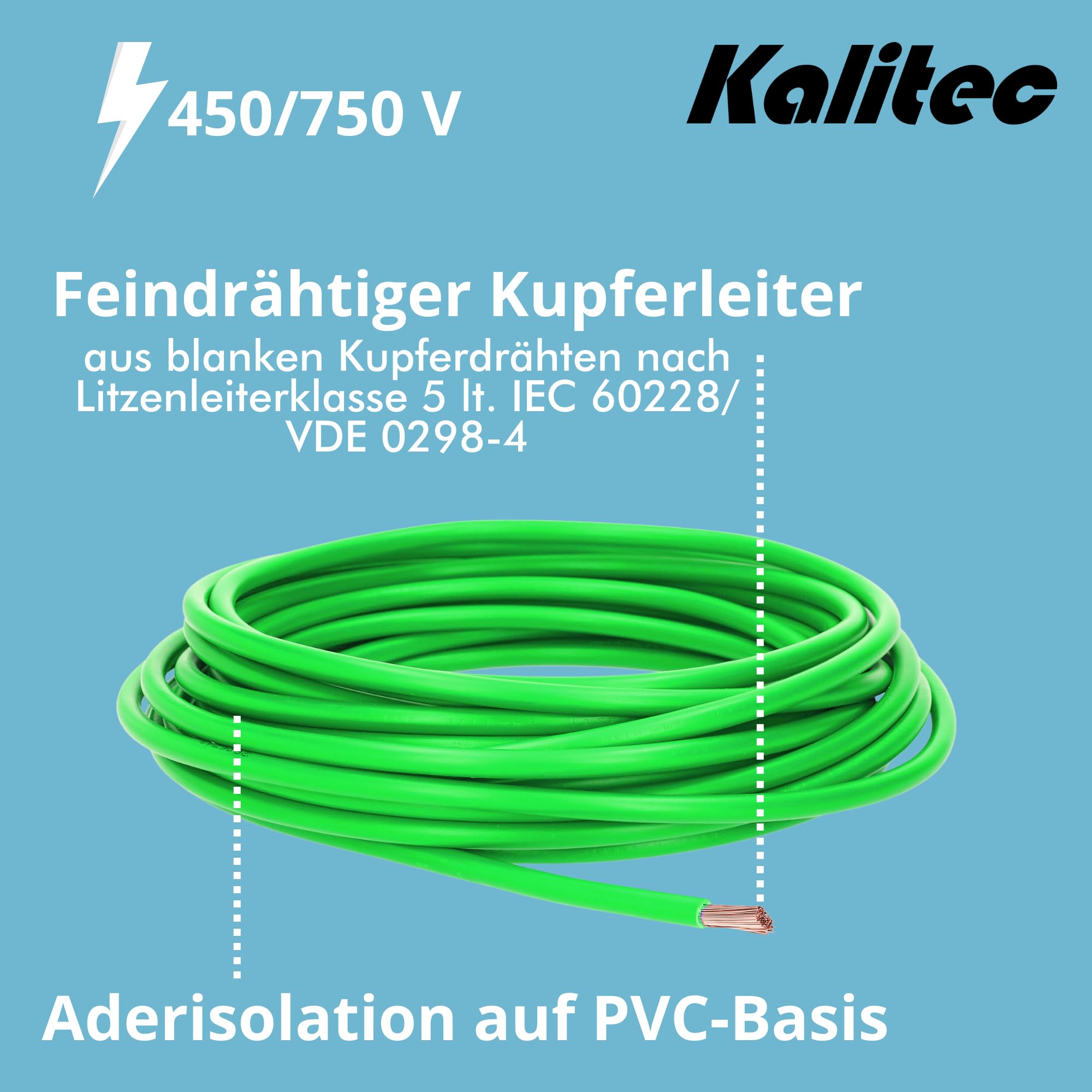 Kalitec Verdrahtungsleitung H07V-K 6 Mm² Blau – 5 Meter, Feindrähtig Für Schaltschrank & Installation