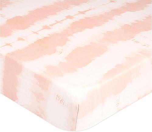 Crane Baby Sábana bajera ajustable de algodón suave para cunas y camas de niños pequeños, teñido anudado rosa, 28 pulgadas de ancho x 52 pulgadas de