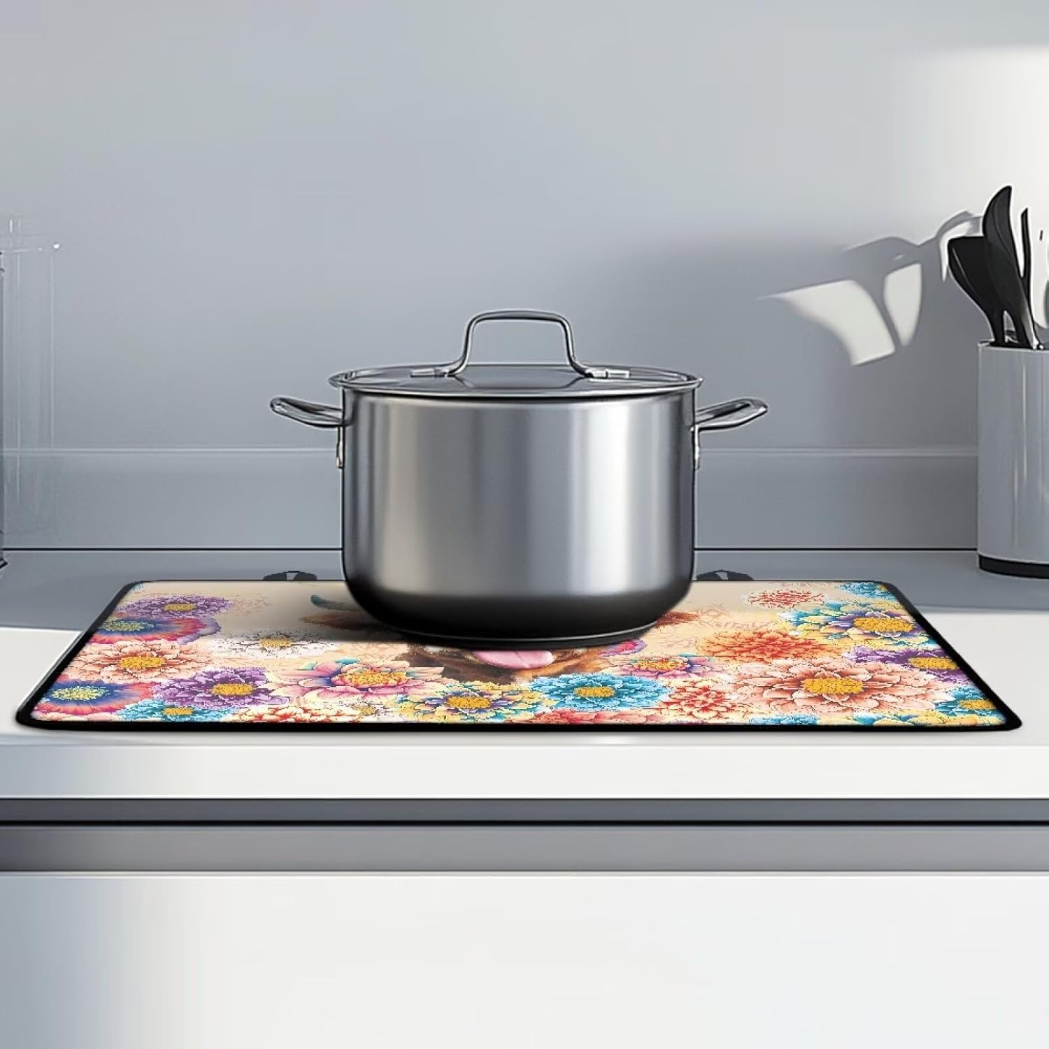 Flower Highland Cow Electric Stove Top Cover Fireproof Glass Top Stove Cover Protector 30 Inch Multipurpose Heat Resistant Mats for Electric Gas Cooktops Farmhouse Kitchen Decor