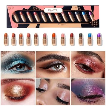 Mini Eyeshadow Stick Set, 12 Colors Capsule Eyeshadow Sticks, High-Grade Pigmented Shades Makeup Palette Set Shimmer Foils Eye Makeup Long Lasting Palette of Shades Sweatproof