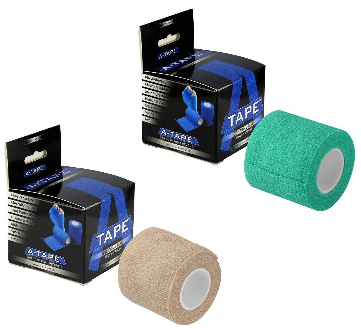 A-TAPE Cohesive Self Adhesive Elastic Crepe Bandage Beige & Green (5 cm X 4.5 Meters), Pack of 2 (B07PBR3RLT) Amazon Price History, Amazon Price Tracker
