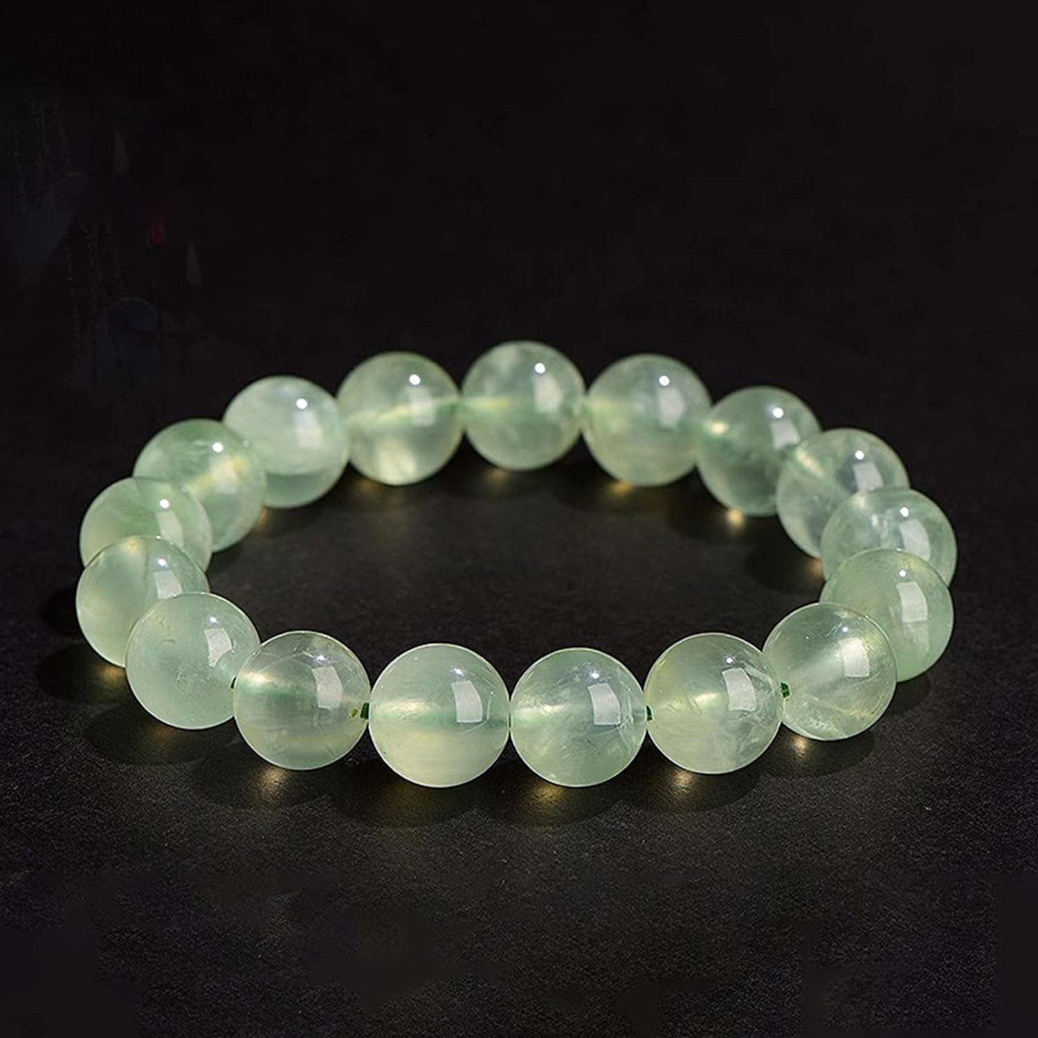 Pulsera redonda cuentas cristal, pulseras elásticas prehnita natural mujer