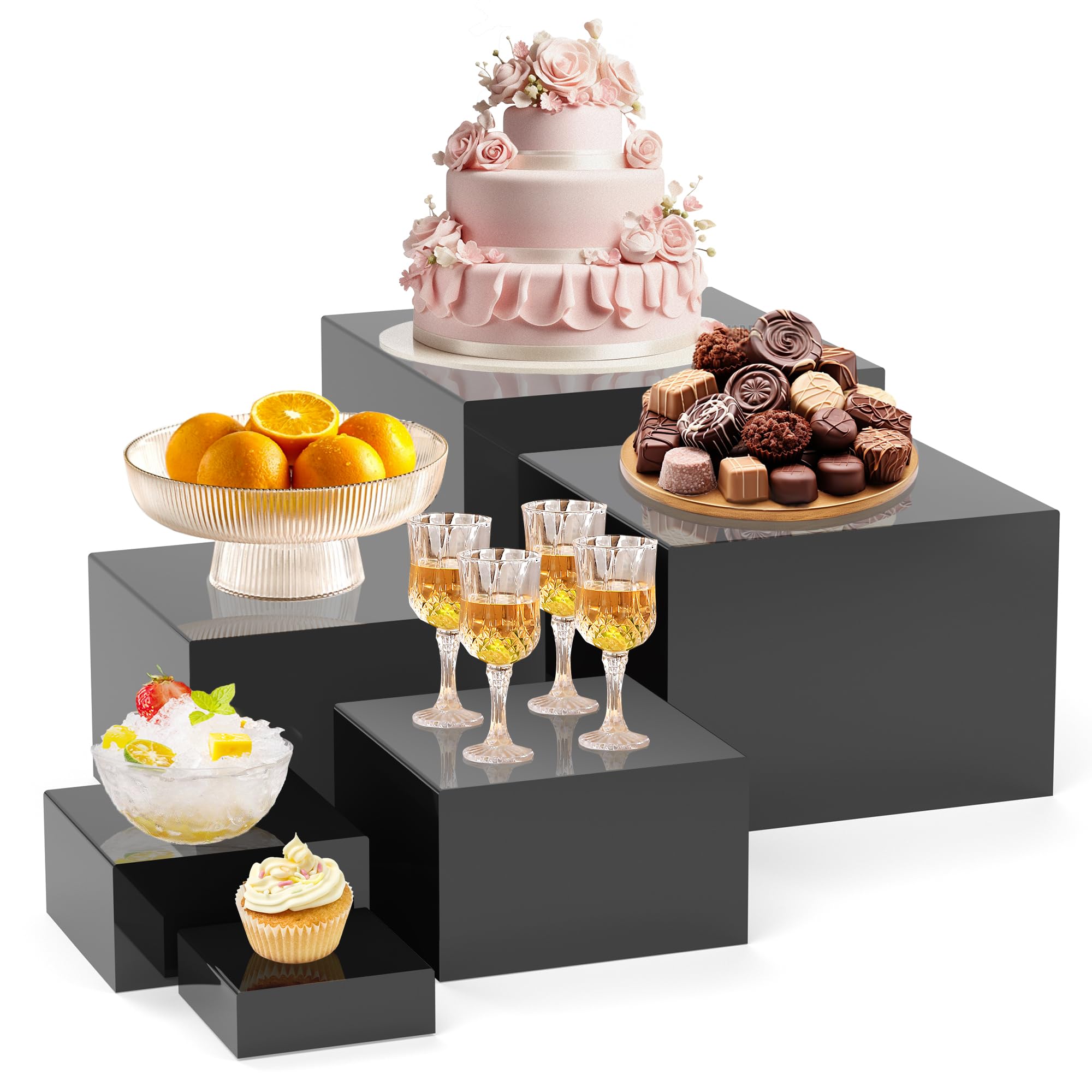 KOLIPI 6Pcs Buffet Risers, Food Risers for Buffet Table, Black Acrylic Box