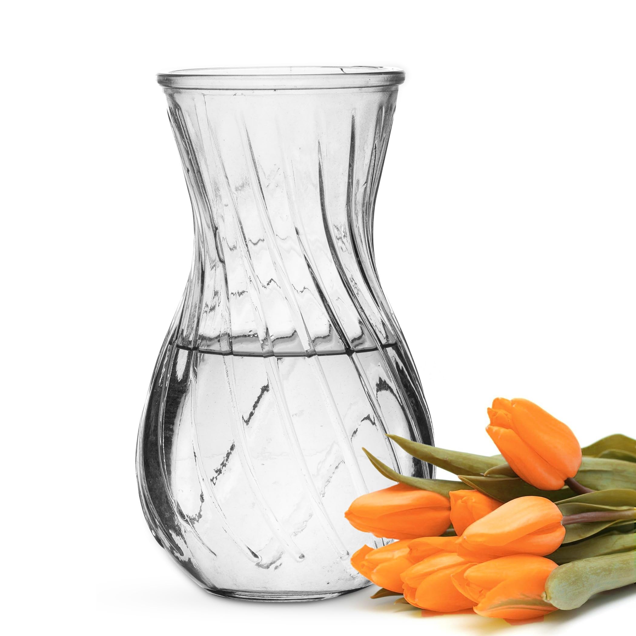 Wrenbury Swirl Vase Swirl Glass Vase For Flowers 22Cm - Daffodil Container For Bouquets - Clear Glass Vase For Tulips - Makes A Classic Table Centrepiece