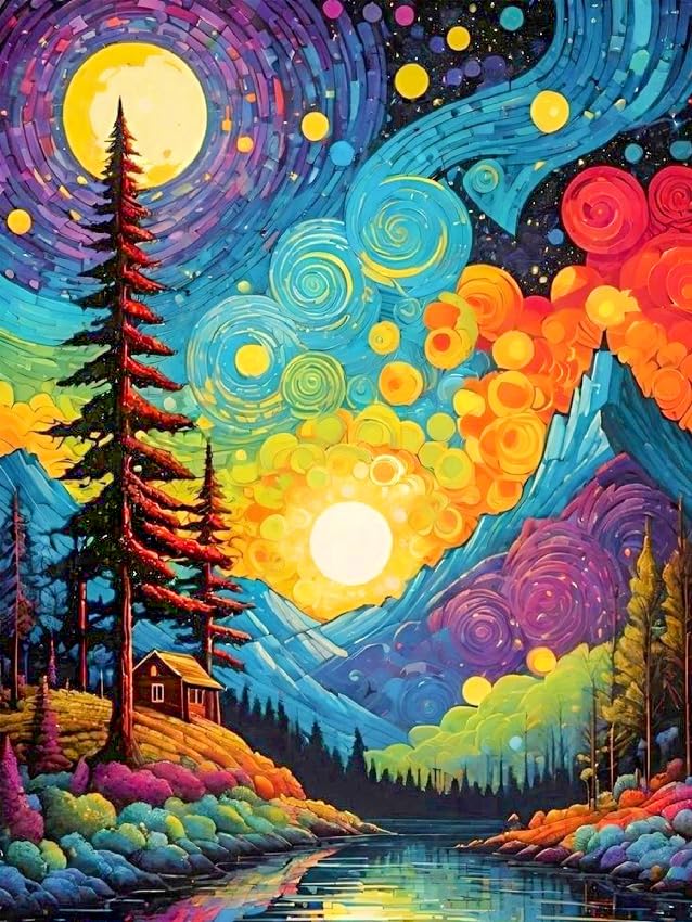 ijbnhd Van Gogh Diamond Art Kits for Adults Starry Sky Diamond Painting Kits for Adults, Full Drill Round Abstract Landscape Gem Art Kits for Home Wall Decor 12x16in