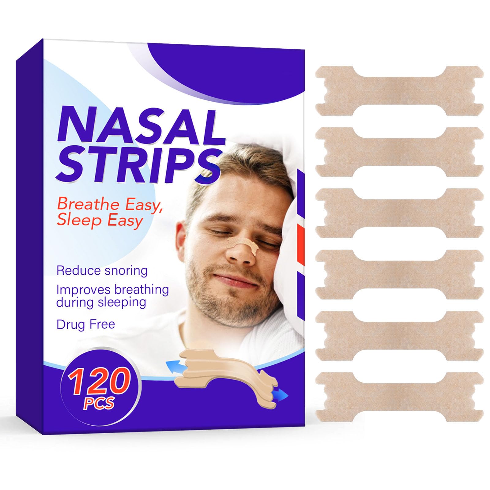 Nasal Strips, 120 Pieces Drug-Free Nose Strips to Stop Snoring and Relieve Nasal Congestion Improves Sleep Nasal Strips Snoring Anti Snore Strips